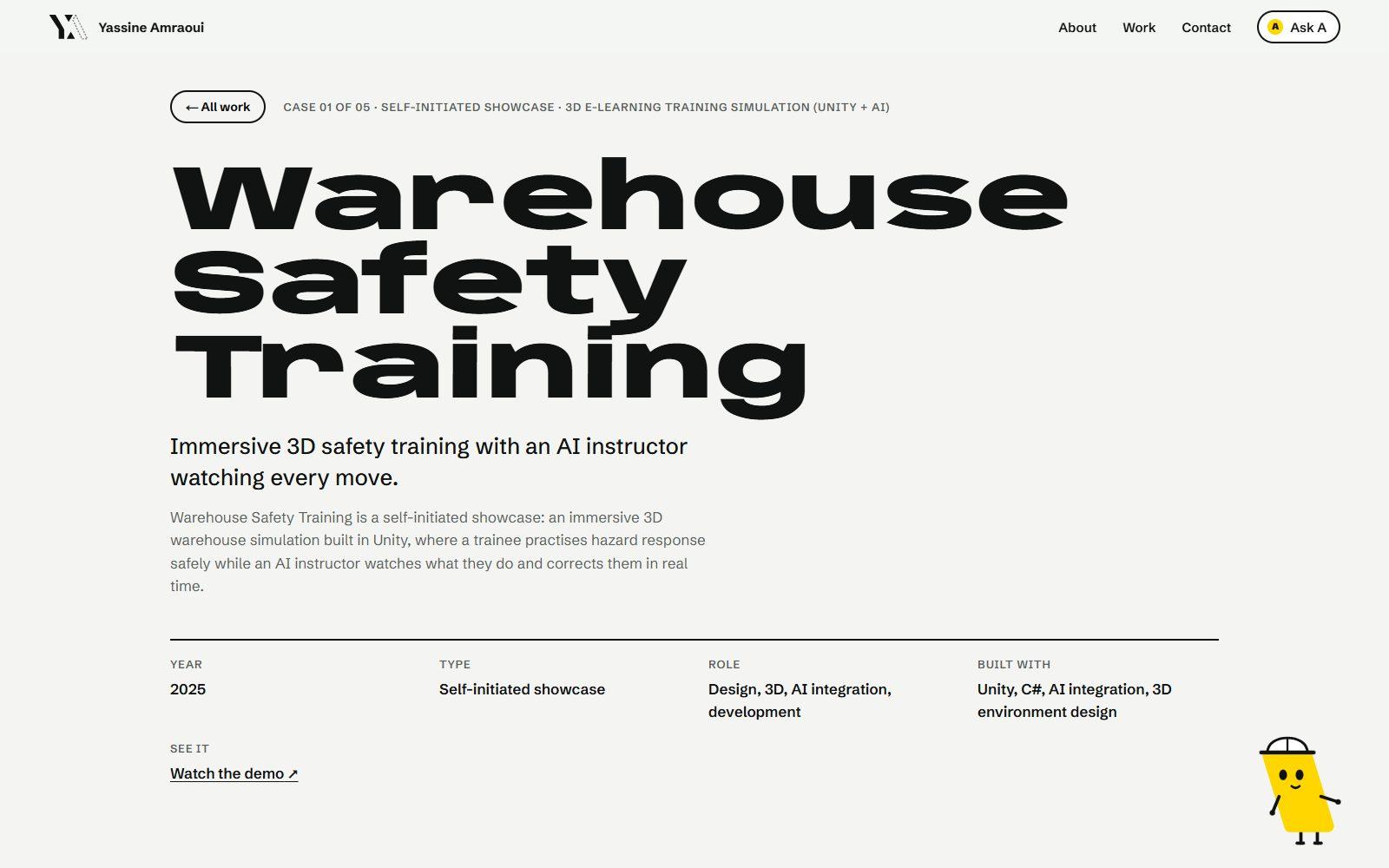 A case study page with A wearing a hard hat, standing on the meta row.